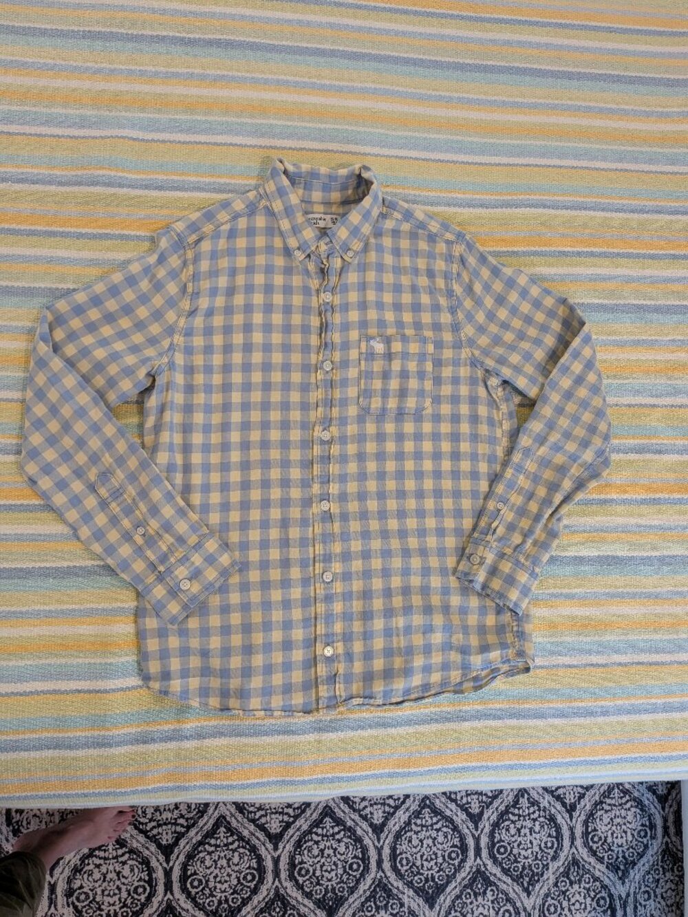 ⭐ Abercrombie Kids Yellow & Blue Plaid Gingham Flannel Shirt Size 15/16